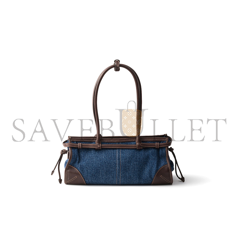 PRADA BONNIE MEDIUM DENIM AND LEATHER HANDBAG 1BA426 (32*15.5*12cm)